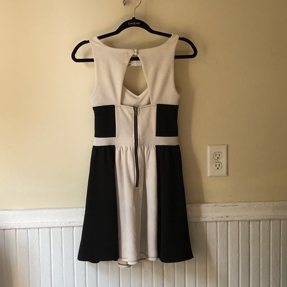 Cut Out Black and White Tuxedo A-Line Dress - Picture 2 of 6